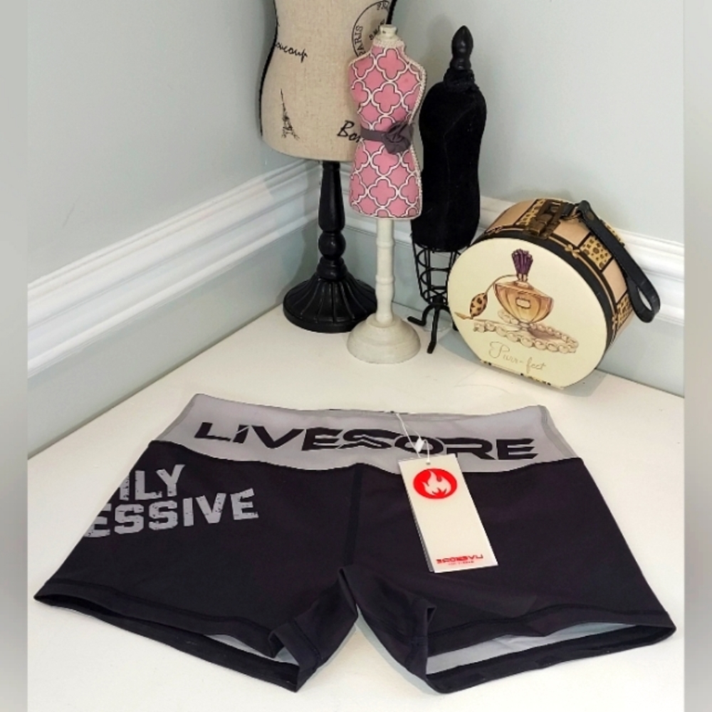 Livesore Black and Grey Highly Aggressive Workout Shorts NWT
